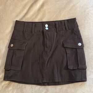 Brown Cargo Mini Skirt